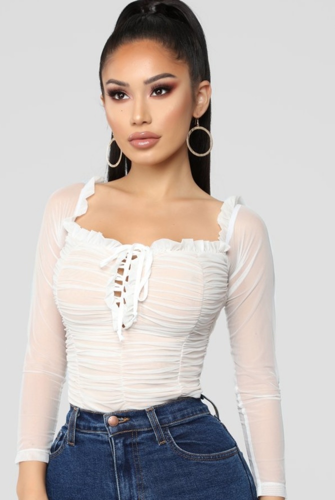Maura Mesh Bodysuit - White by Fashion Nova